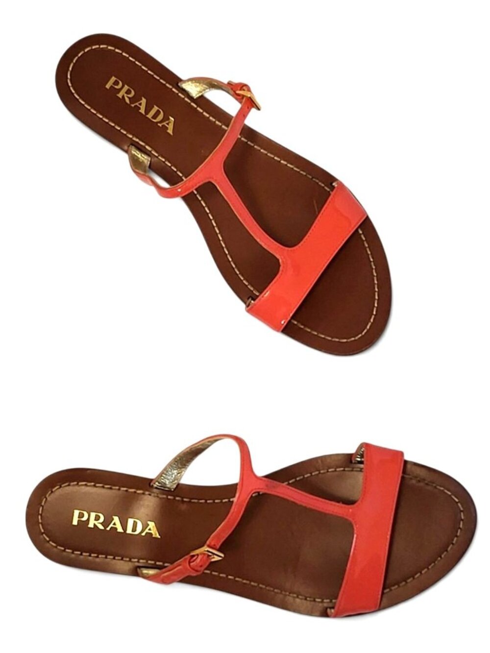 Prada T-Strap Sandal Coral Pink Patent Leather Flats COA - Picture 16 of 16